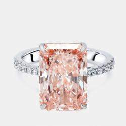 Pre Owned 7 cts Radiant, Round Lab Grown Diamonds 18k White Gold Ring Size 54