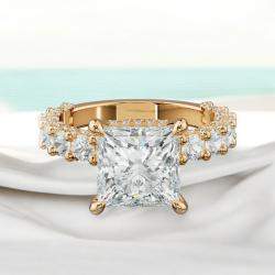 Pre Owned 4.5 cts Princess Cut Lab Grown Diamond 14k Yellow Gold Ring Size 52