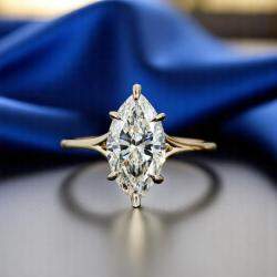 مملوكة مسبقًا 2.00 cts Marquise Lab Grown Diamond 14k yellow Gold Wedding Ring Size 52