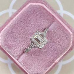 Pre Owned 2.4 cts Lab Grown Emerald Diamond 14k White Gold Engagement Ring Size 52