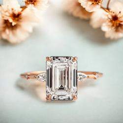 Pre Owned 2.7 cts Lab Grown Emerald Diamond 14k Rose Gold Ring Size 7