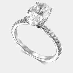 Pre Owned خاتم ألماس مصنع في المختبر بوزن 2.5 قيراط قطع بيضاوي من الذهب الأبيض عيار 14 بمقاس 52.