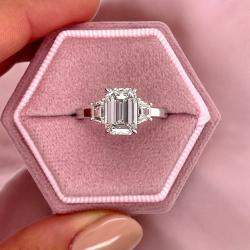 Pre Owned 3 cts Lab Grown Emerald Diamond 14k White Gold Engagement Ring Size 52