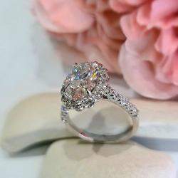 Pre Owned 4.38 cts Oval Lab Grown Diamond 14k White Gold Engagement Ring Size 52