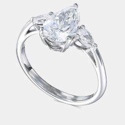 Pre Owned خاتم ألماس مصنع في المختبر بوزن 1.8 قيراط بقطع إجاصي من الذهب الأبيض عيار 14 مقاس 7.