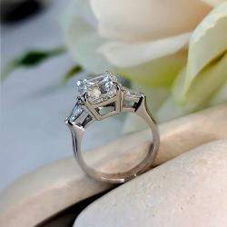 Pre Owned 3.4 cts Radiant Lab Grown Diamond 14k White Gold Engagement Ring Size 52