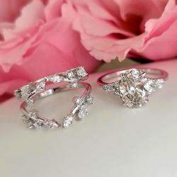 Pre Owned 2.6 cts Oval Lab Grown Diamond 14k White Gold Engagement Rings Set Set Size 52