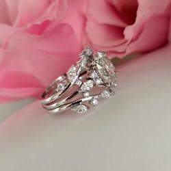 Pre Owned 2.6 cts Oval Lab Grown Diamond 14k White Gold Engagement Rings Set Set Size 52