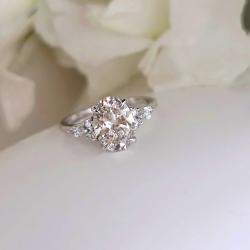 Pre Owned 2.6 cts Oval Lab Grown Diamond 14k White Gold Engagement Rings Set Set Size 52