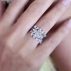 Pre Owned 2.6 cts Oval Lab Grown Diamond 14k White Gold Engagement Rings Set Set Size 52