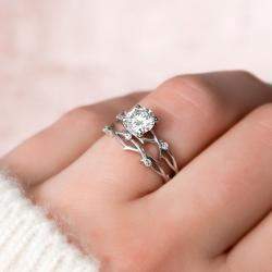 Pre Owned 1.15 cts Round Lab Grown Diamond 14k White Gold Wedding Rings Set Size 52