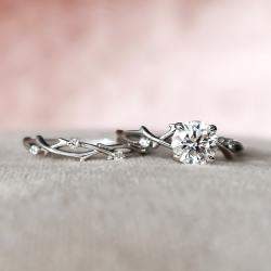 Pre Owned 1.15 cts Round Lab Grown Diamond 14k White Gold Wedding Rings Set Size 52