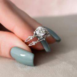 Pre Owned 1.15 cts Round Lab Grown Diamond 14k White Gold Wedding Rings Set Size 52