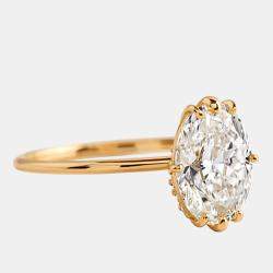 Pre Owned خاتم زفاف ألماس مصنع في المختبر بوزن 2.2 قيراط بقطع بيضاوي ذهب أصفر عيار 18 مقاس 52