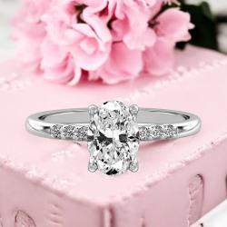 Pre Owned 1.1 cts Oval Cut Lab Grown Diamond 18k White Gold Ring Size 7