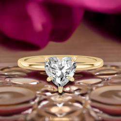 Pre Owned خاتم ألماس مُصنَّع في المختبر بوزن 1.1 قيراط بقطع قلب من الذهب الأصفر عيار 18 لحفل الزفاف بمقاس 52.