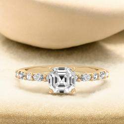 Pre Owned 1.4 cts Asscher Lab Grown Diamond 18k Yellow Gold Wedding Ring Size 52