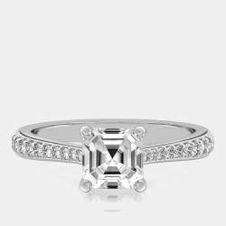 Pre Owned خاتم ألماس مُصنَّع في المختبر بوزن 1.25 قيراط بقطع آشر من الذهب الأبيض عيار 18 بمقاس 52.