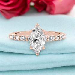 Pre Owned خاتم خطوبة ماس  مُصنَّع في المختبر بزنة 1.4 قيراط بتصميم ماركيز من الذهب الوردي عيار 18 وبمقاس 52.