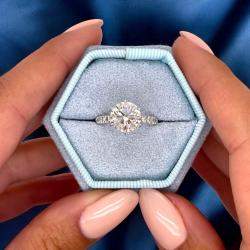 Pre Owned 2.8 cts Round Lab Grown Diamond 18k White Gold Engagement Ring Size 52