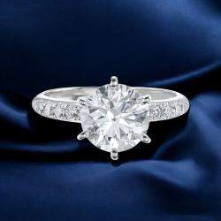 Pre Owned 2.8 cts Round Lab Grown Diamond 18k White Gold Engagement Ring Size 52