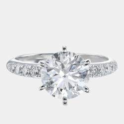 Pre Owned 2.8 cts Round Lab Grown Diamond 18k White Gold Engagement Ring Size 52