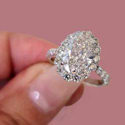 Pre Owned 4.38 cts Oval Lab Grown Diamond 18k White Gold Engagement Ring Size 52