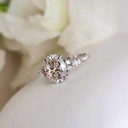 Pre Owned 2.6 cts Oval Lab Grown Diamond 18k White Gold Engagement Rings Set