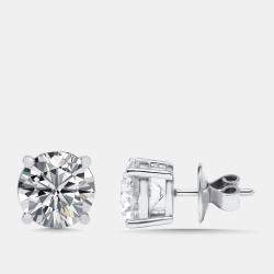 Pre Owned أقراط ألماس دائري مزروع معمليًا 6 قيراط ذهب أبيض عيار 18k