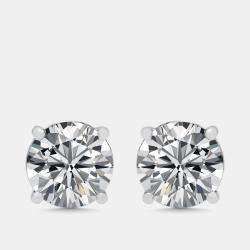 Pre Owned أقراط ألماس دائري مزروع معمليًا 6 قيراط ذهب أبيض عيار 18k