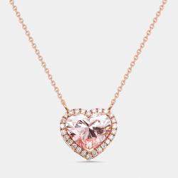 Pre Owned قلادة ذهب وردي عيار 18 وماسات مختبرية دائرية وقلبية وردية (حوالي 3.8 قيراط)