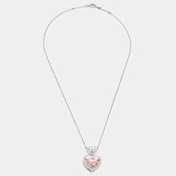 Pre Owned 9 cts Heart, Round Lab Grown Diamonds 18k White Gold Necklace