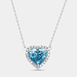 Pre Owned 3.2 cts Heart, Round Lab Grown Diamonds 18k White Gold Necklace