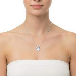 Pre Owned 10 cts Oval Lab Grown Diamonds 18k White Gold Necklace