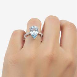 Pre Owned 3.2 cts Pear, Round Lab Grown Diamonds 18k White Gold Ring Size 54