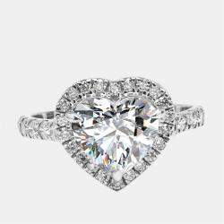 Pre Owned 2.5 cts Heart, Round Lab Grown Diamonds 14k White Gold Ring Size 52