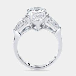 Pre Owned خاتم ألماس مُصنّع في المختبر بوزن 3.2 قيراط بقصة إجاصة من الذهب الأبيض عيار 18 بمقاس 52