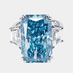 Pre Owned 17.5 cts Radiant, Trapazoid Lab Grown Diamonds 18k White Gold Ring Size 52