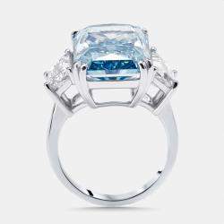 Pre Owned 17.5 cts Radiant, Trapazoid Lab Grown Diamonds 18k White Gold Ring Size 52