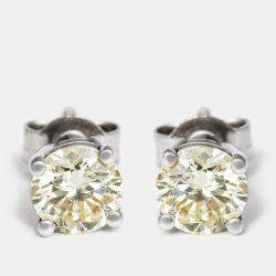 Daily Wear Elegant Solitaire Diamonds (1.06 ct) 18k White Gold Stud Earrings
