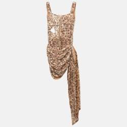 مملوكة مسبقًا The Dolls House Brown Leopard Print Sequin Ruched Cindy Dress XS