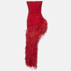 The New Arrivals By Ilkyaz Ozel Red Crepe Fur Trim Giselle In Pedro Dress S