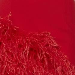 The New Arrivals By Ilkyaz Ozel Red Crepe Fur Trim Giselle In Pedro Dress S