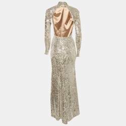 Pre Owned The New Arrivals By Ilkyaz Ozel Silver Sequin Embellished Mesh Maxi Dress M