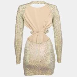Pre Owned The New Arrivals By Ilkyaz Ozel Beige Crystal Embellished Open Back Mini Dress XS