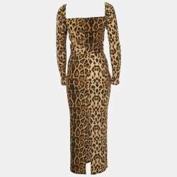 مملوكة مسبقًا The New Arrivals Ilkyaz Ozel Brown Leopard Print Jersey Midi Dress S