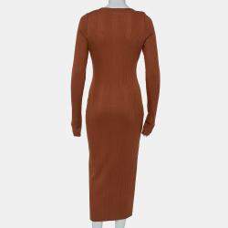 The Range Brown Rib Knit Button Front Midi Dress M