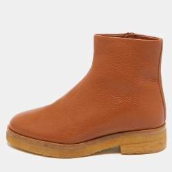 The Row Tan Leather Boris Ankle Boots Size 38