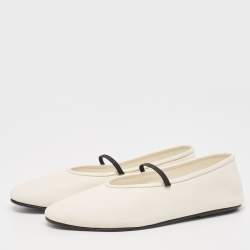 The Row Off White Leather Elastic Ballet Flats Size 35.5