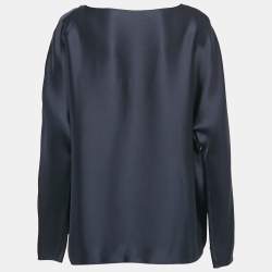 The Row Navy Blue Satin Silk Loose Fit Blouse S 